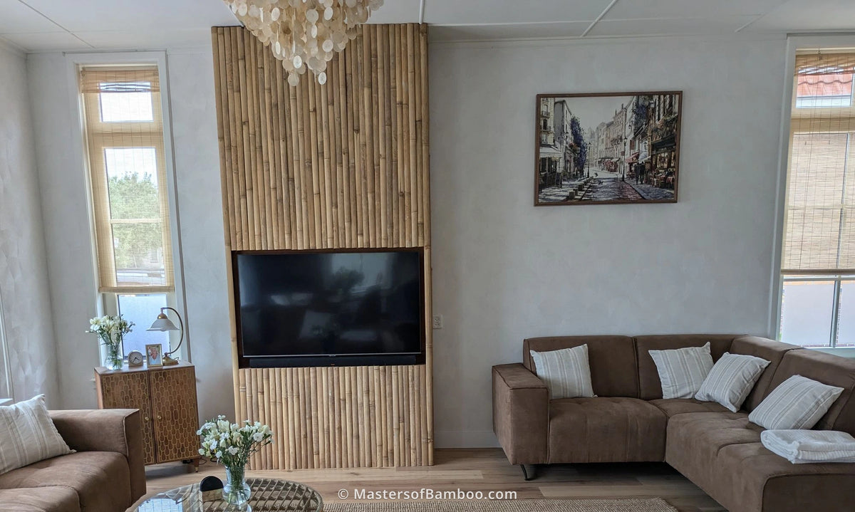 TV ombouw wandbekleding bamboelatten
