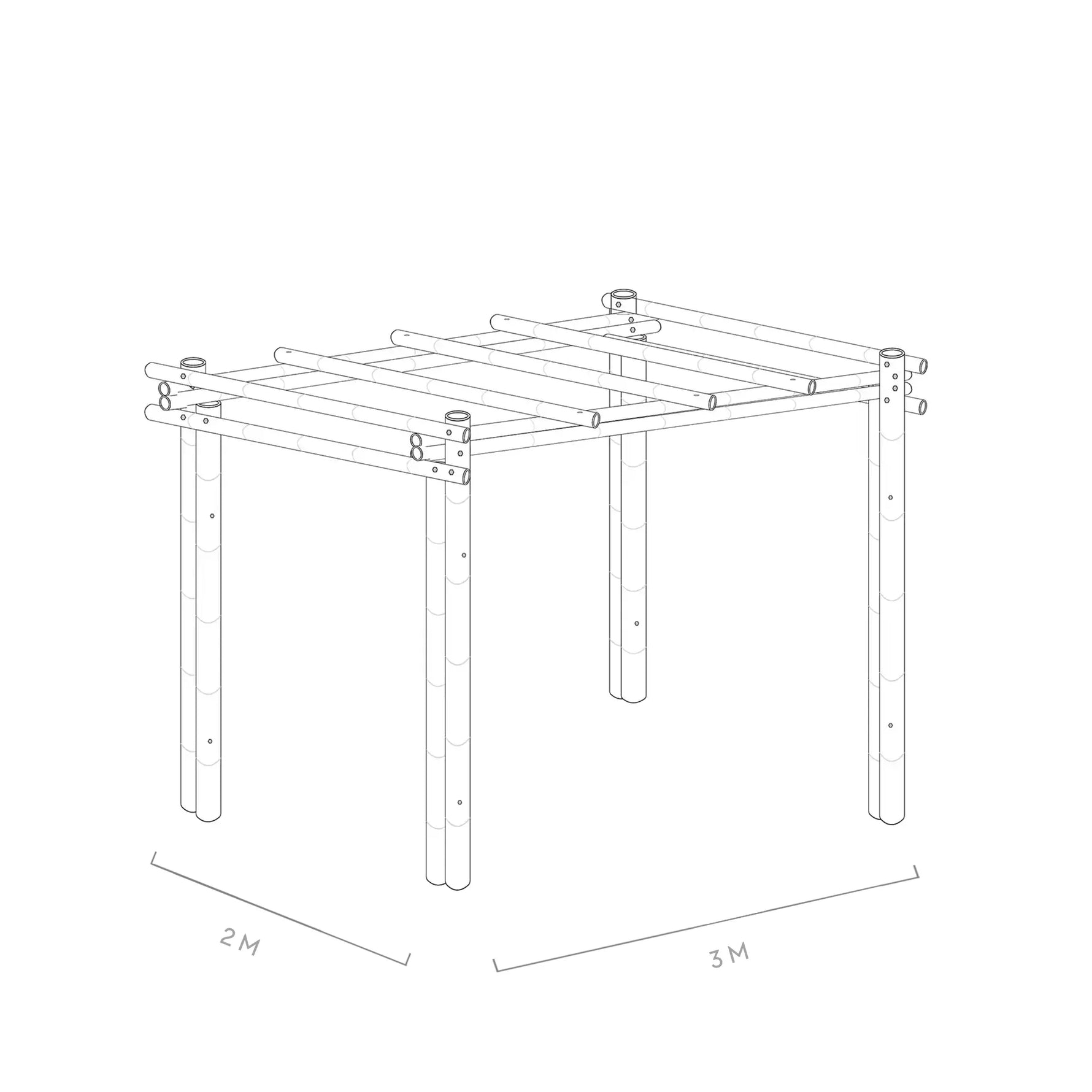 Werktekening bamboe pergola Bali 2x3