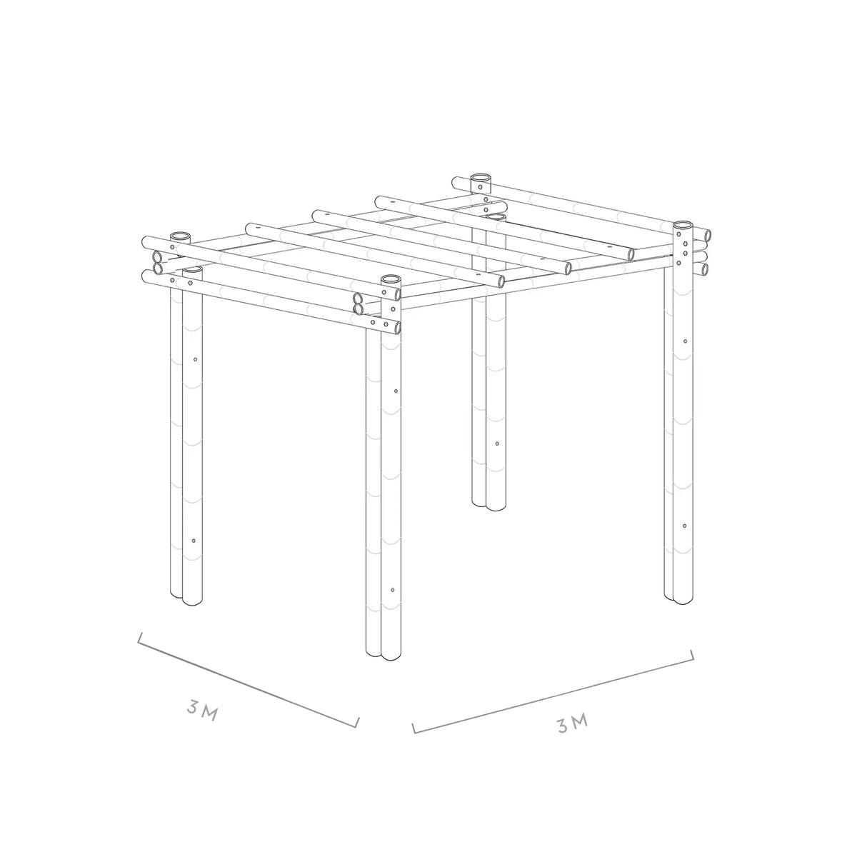 Werktekening bamboe pergola Bali 3x3