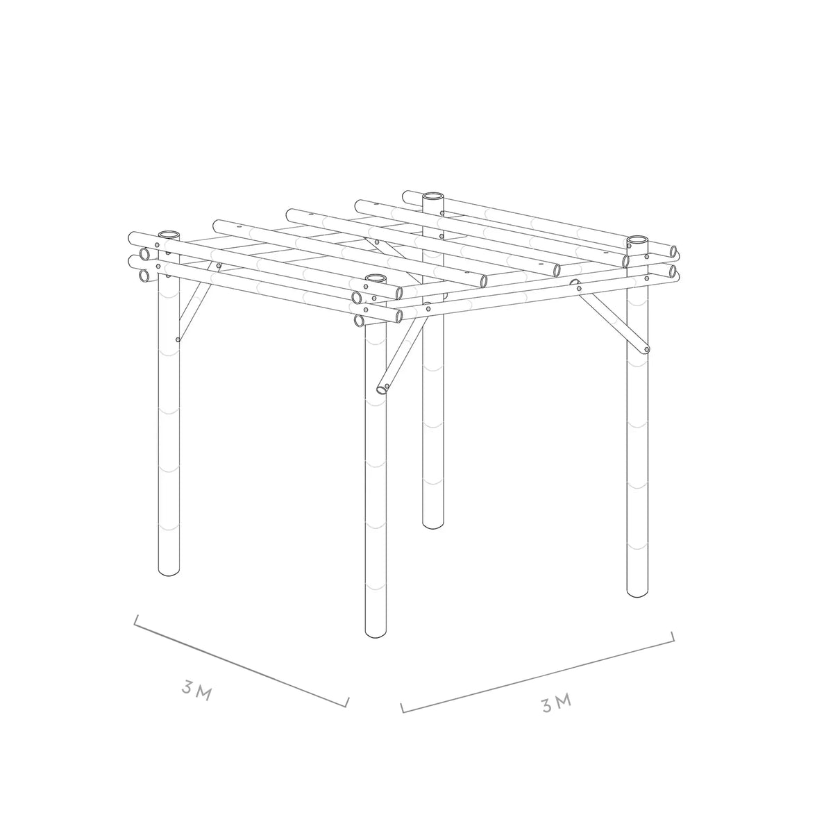 Werktekening bamboe pergola Bogota 3x3