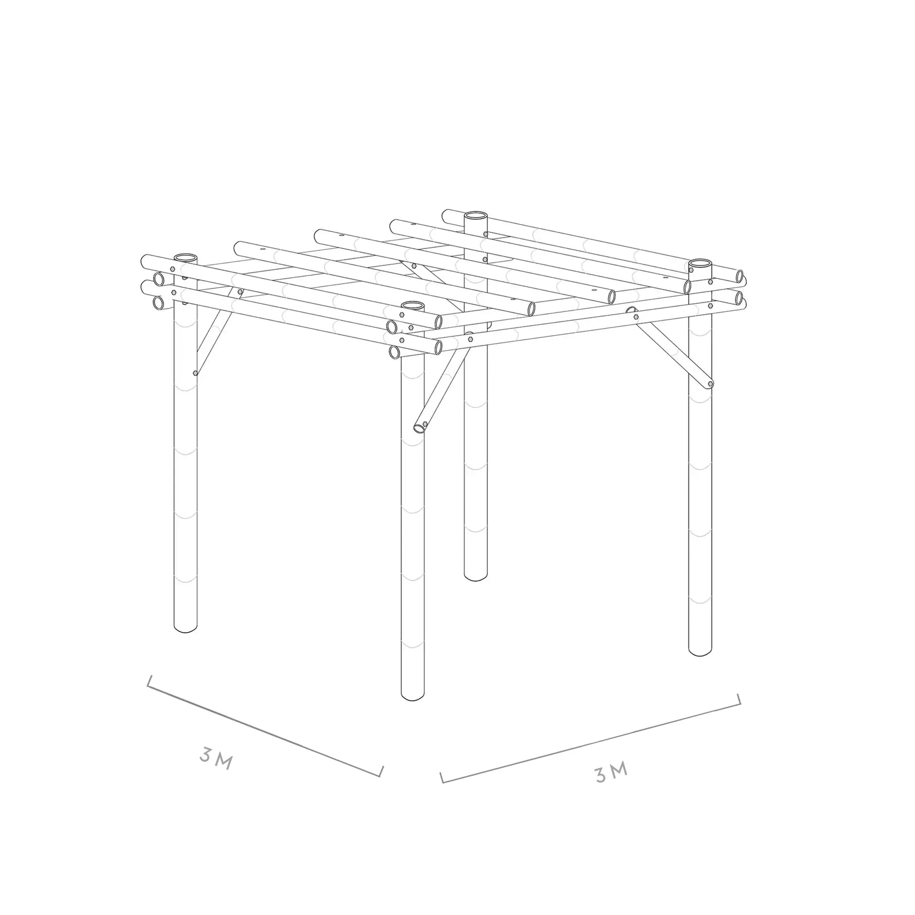 Werktekening bamboe pergola Bogota 3x3
