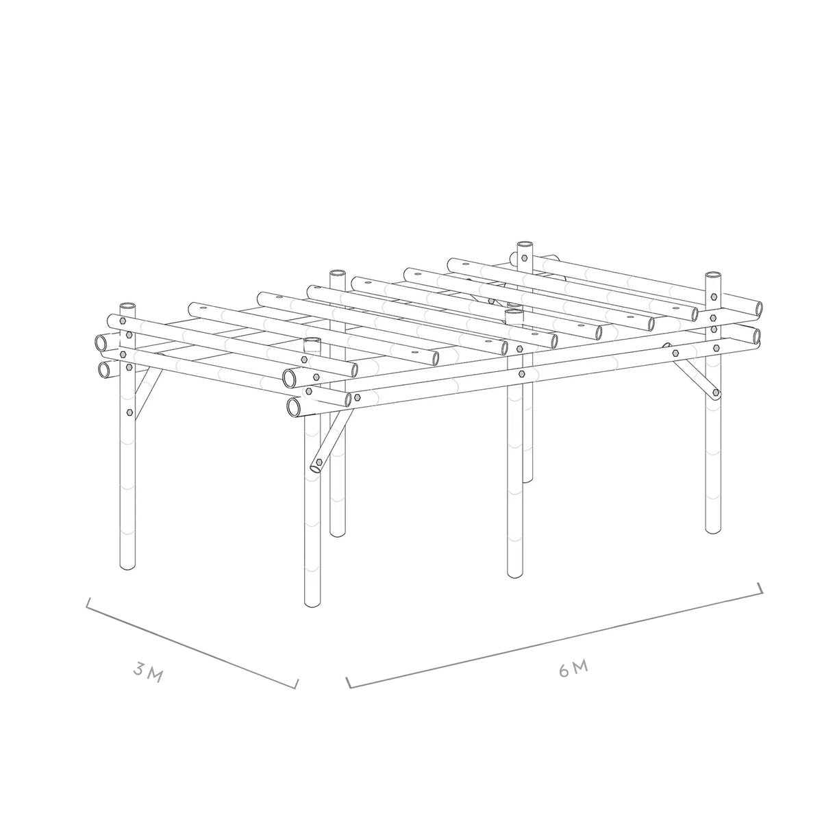 Werktekening bamboe pergola Bogota 3x6