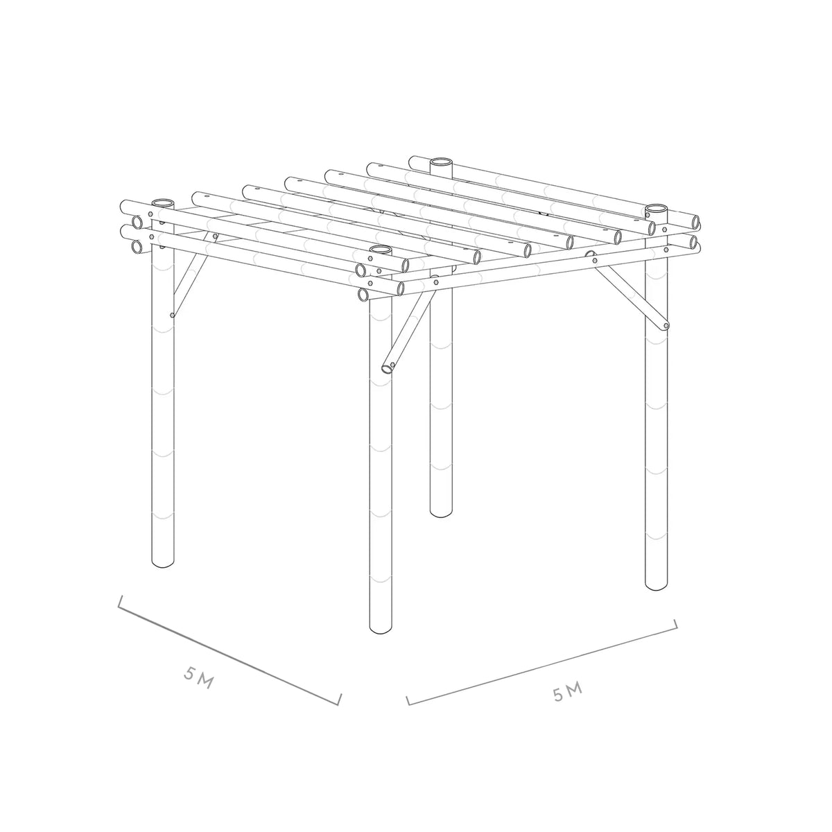 Werktekening bamboe pergola Bogota 5x5