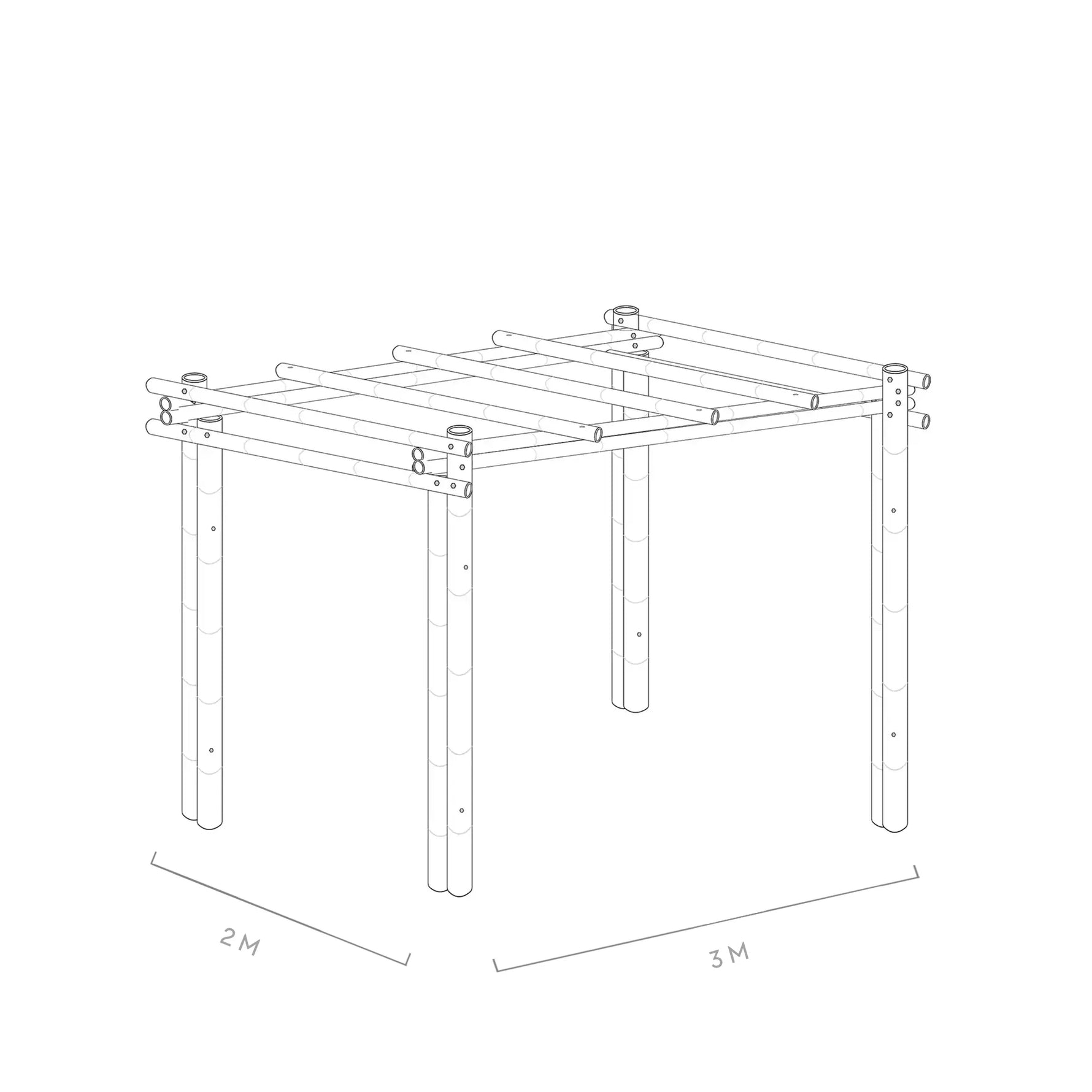 Werktekening bamboe pergola Calima 2x3