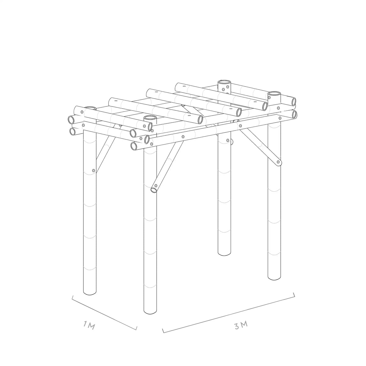 Werktekening bamboe pergola bogota 1x3