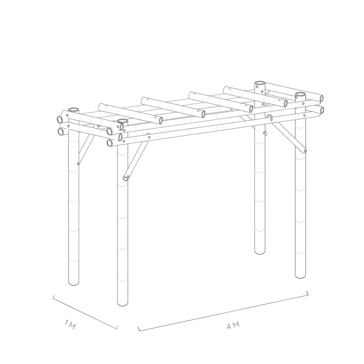 Werktekening bamboe pergola bogota 1x4
