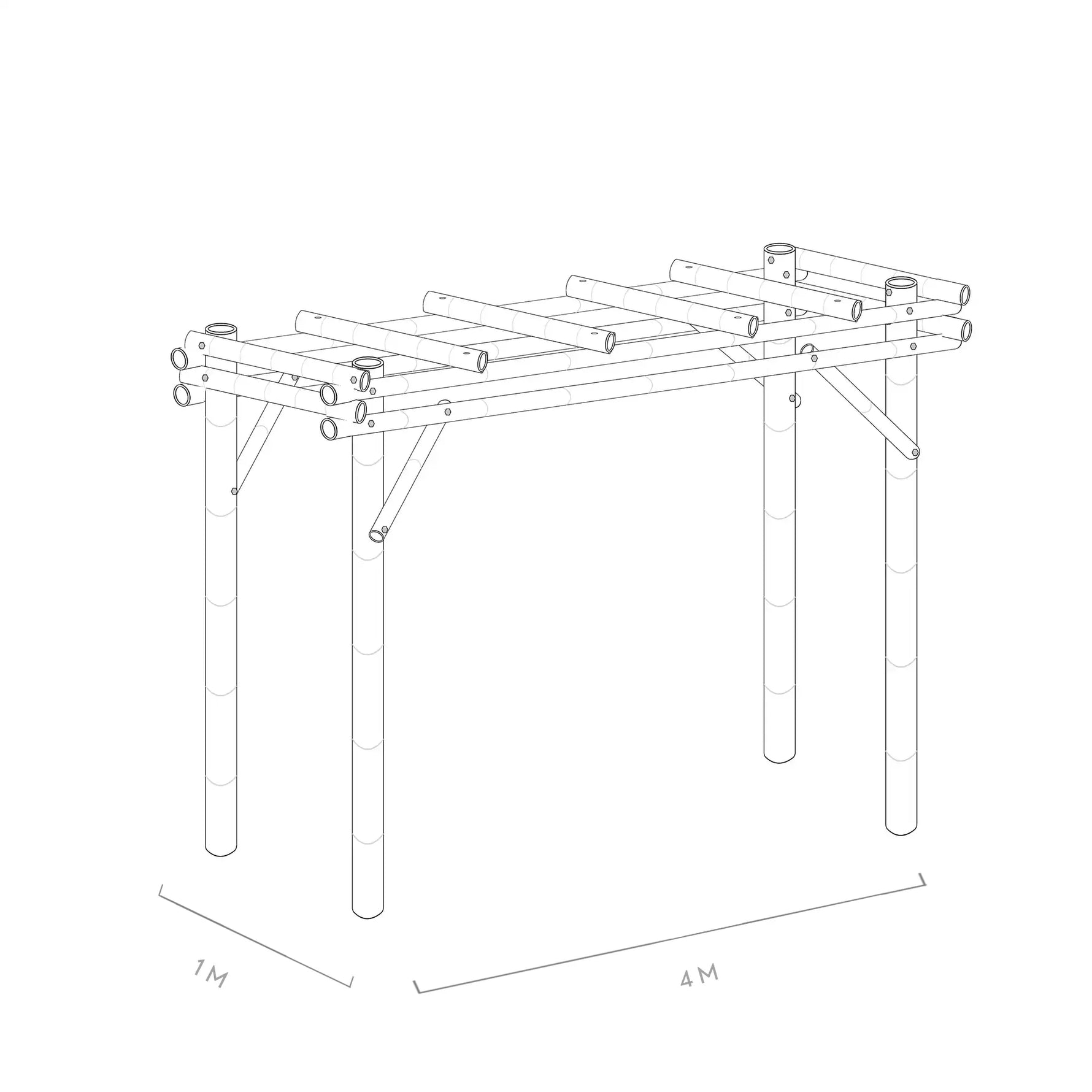Werktekening bamboe pergola bogota 1x4