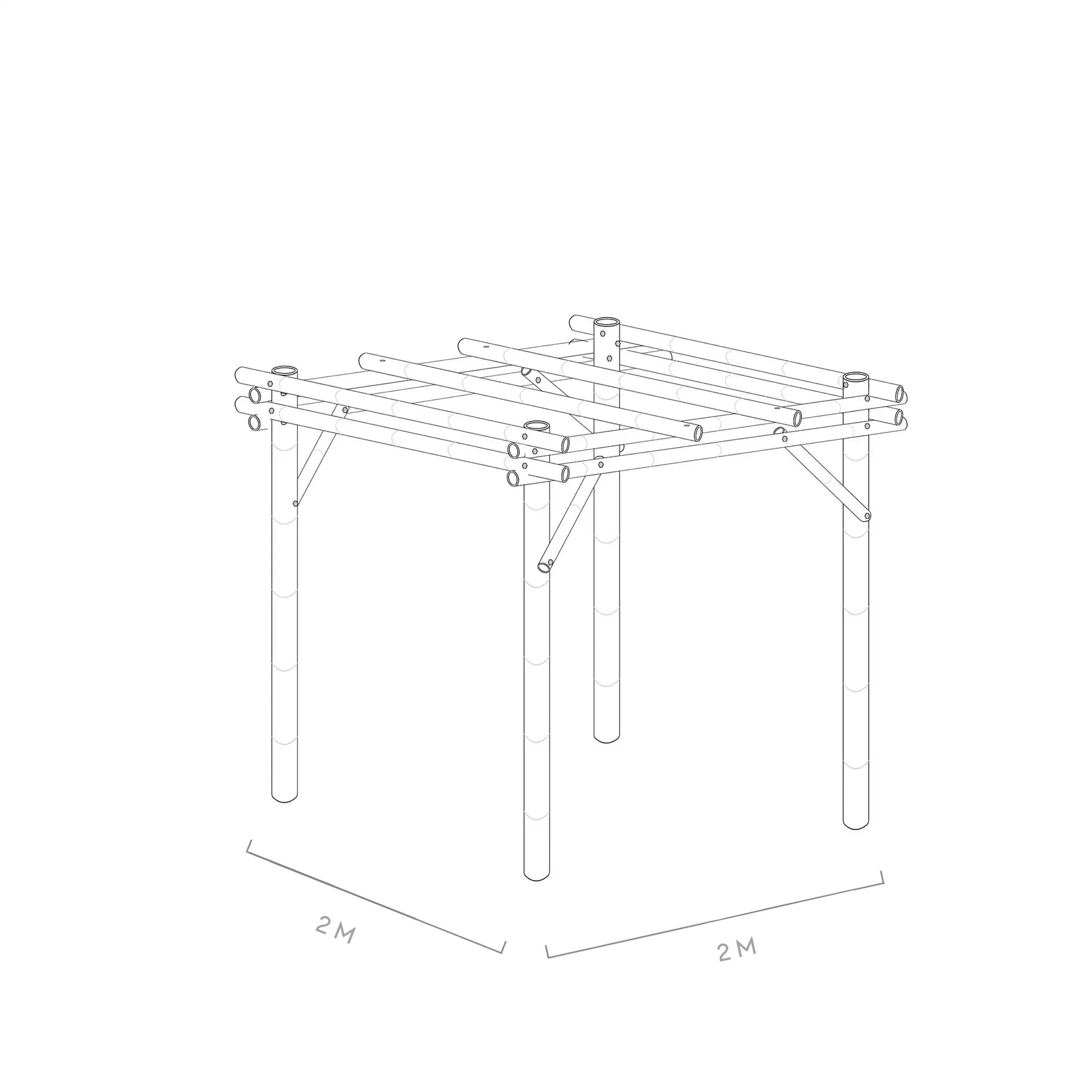Werktekening bamboe pergola bogota 2x2