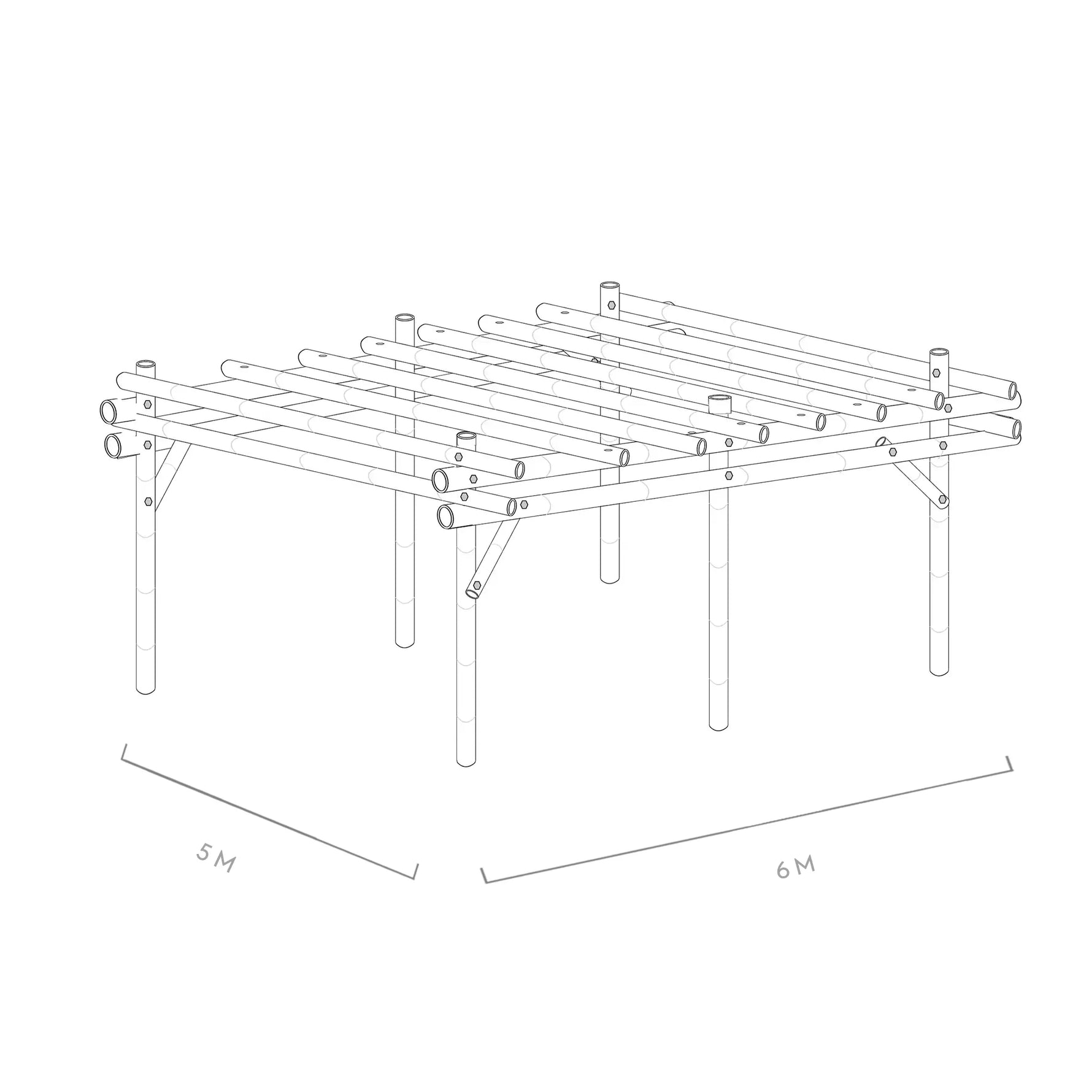 Werktekening bamboe pergola bogota 5x6