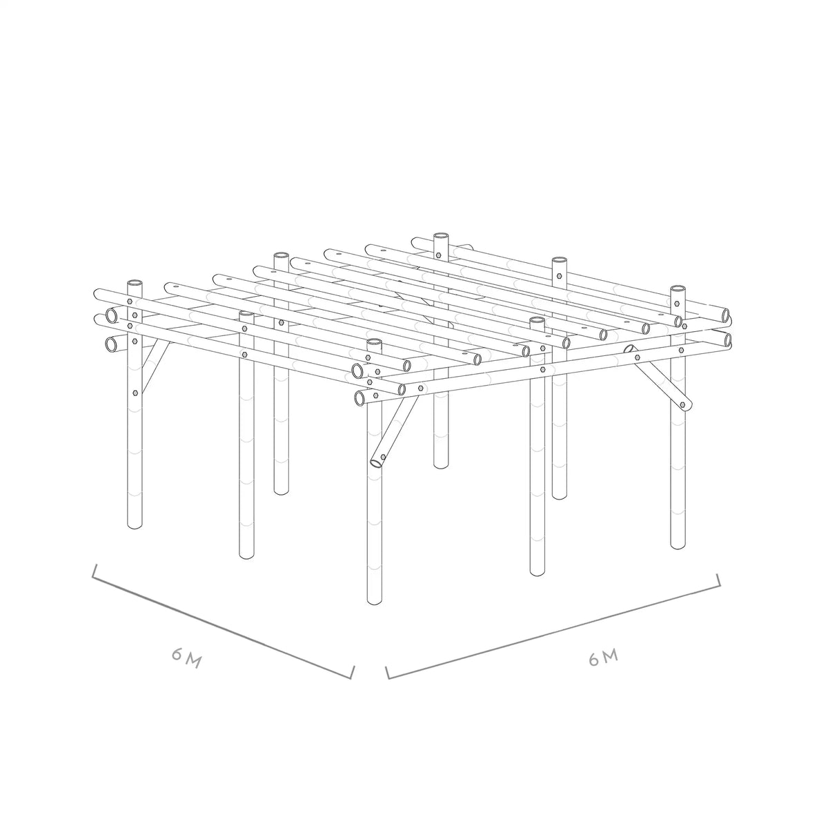 Werktekening bamboe pergola bogota 6x6