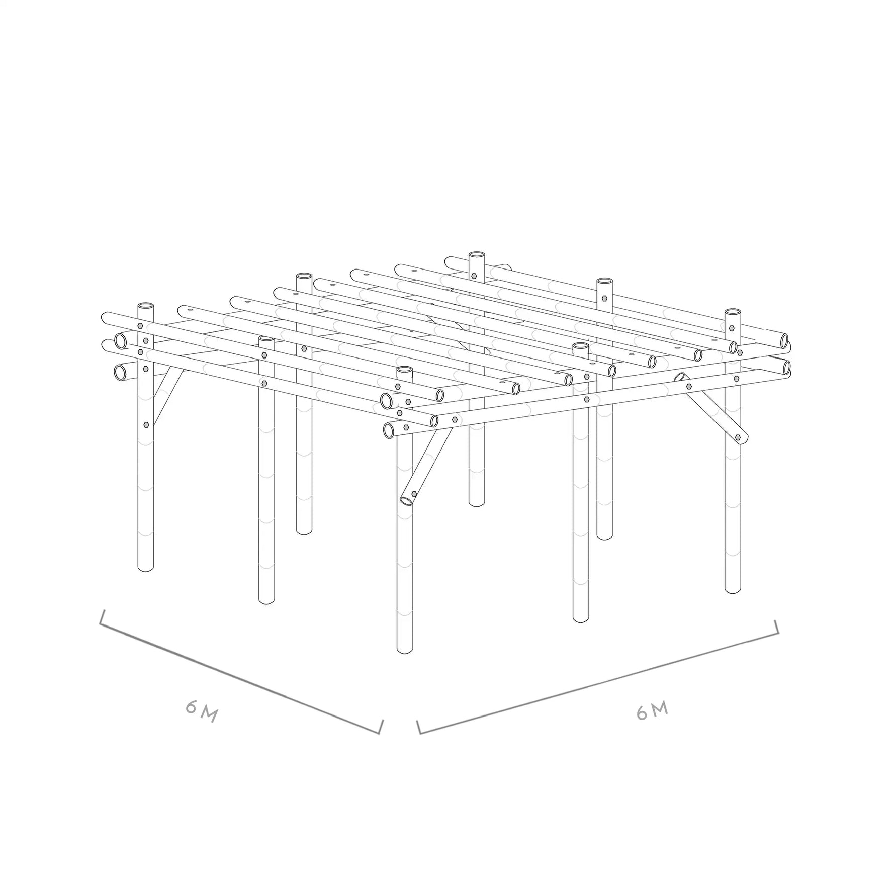 Werktekening bamboe pergola bogota 6x6