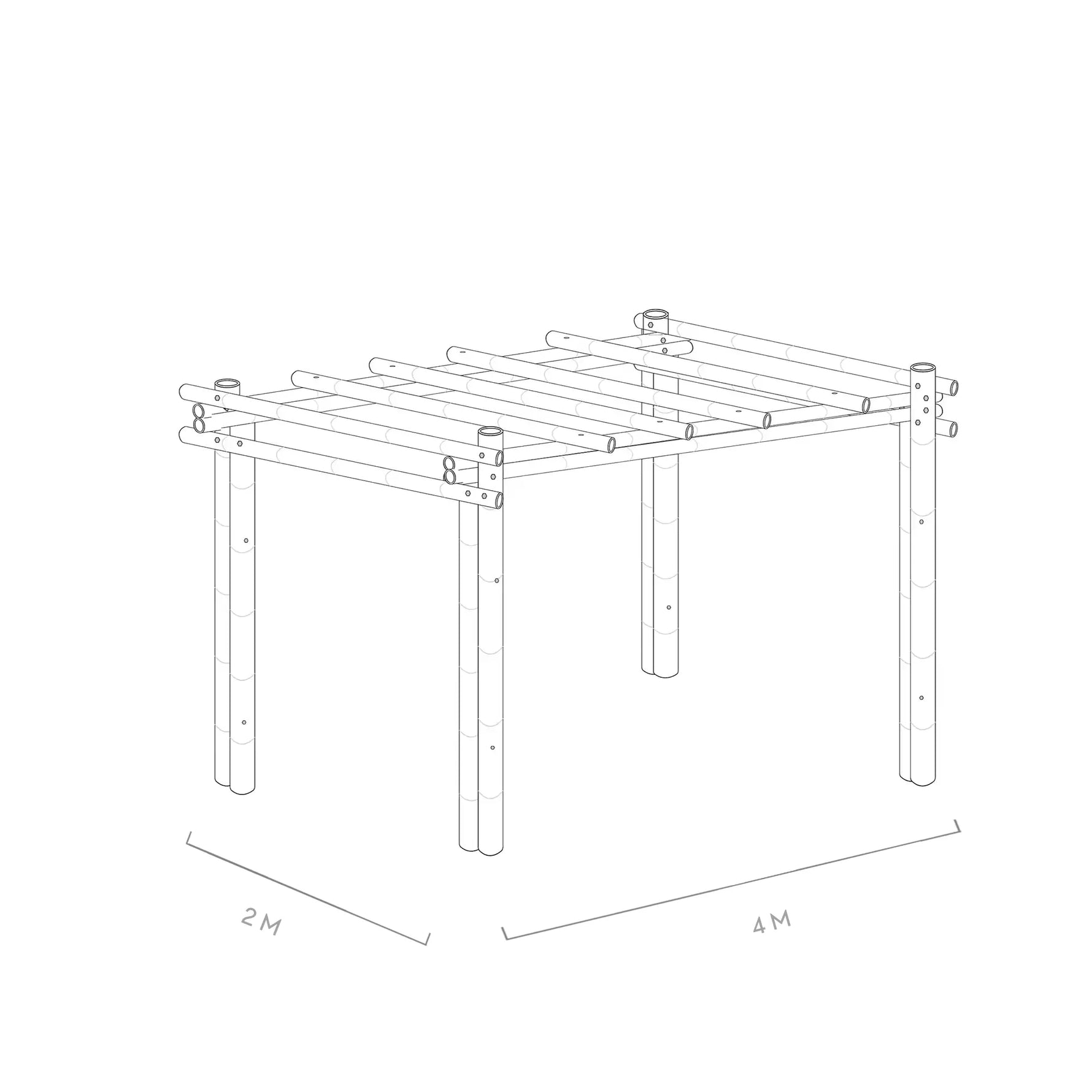 Werktekening bamboe pergola calima 2x4