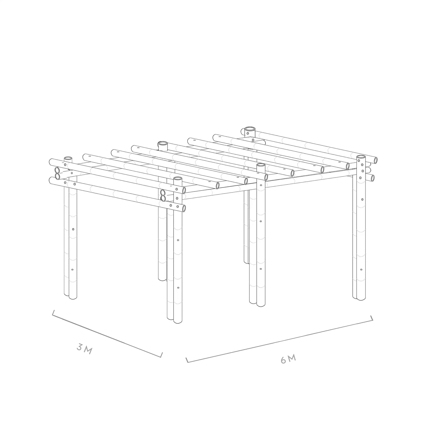 Werktekening bamboe pergola calima 3x6