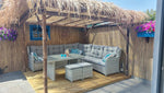 bamboe pergola met dak en gespleten bamboe